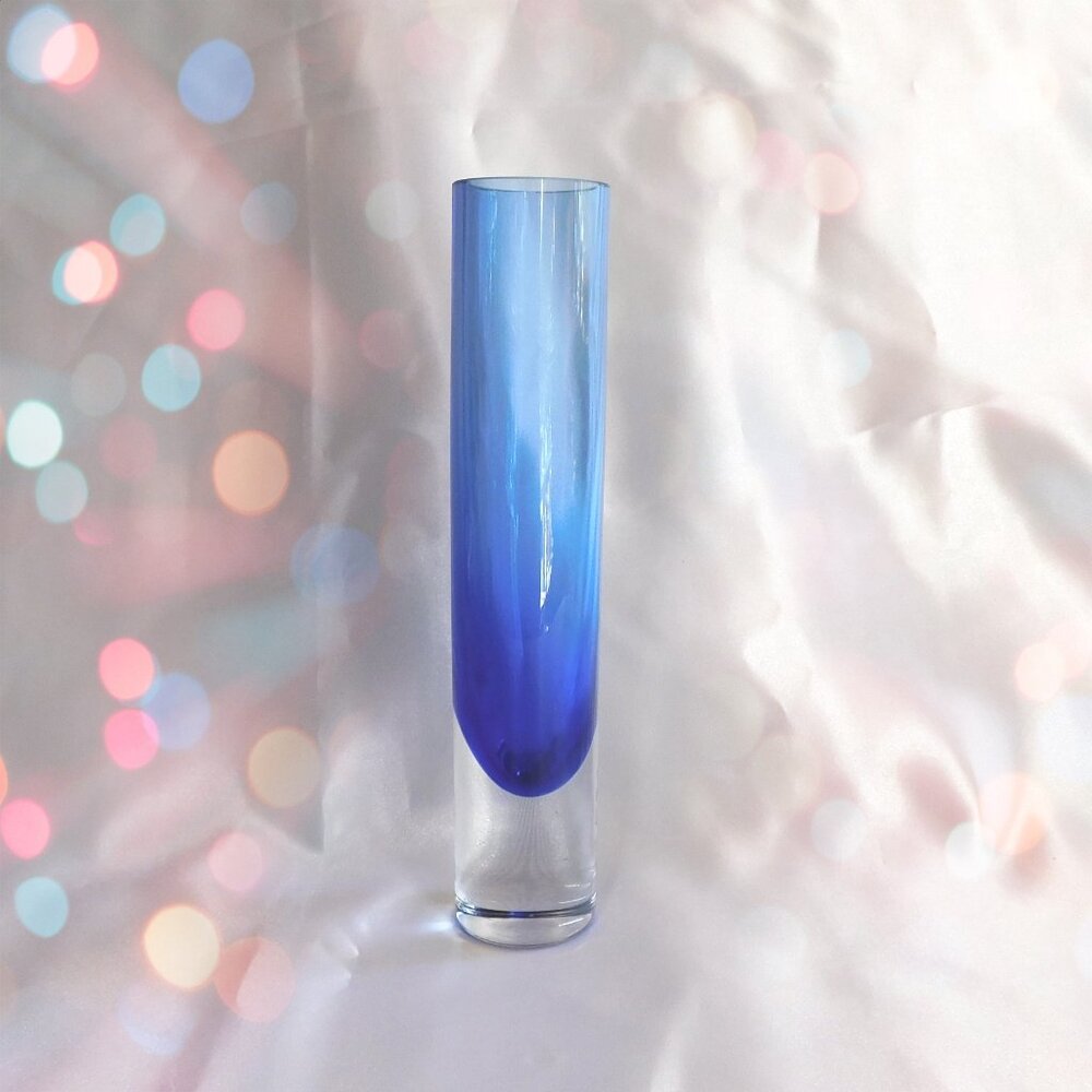 Blue and Clear Slender Art Glass Vase # 22111